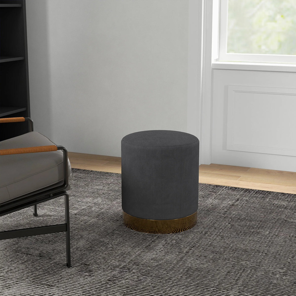Modern Round Footstool, Fabric Upholstered Foot Rest