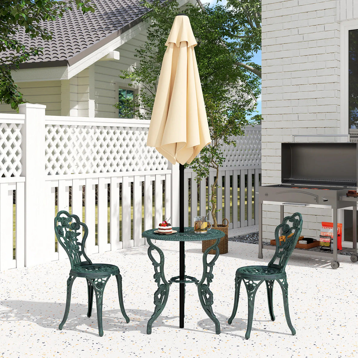Cast Aluminium Outdoor Patio Garden Bistro Table & Chair Set, Green (3-Piece)