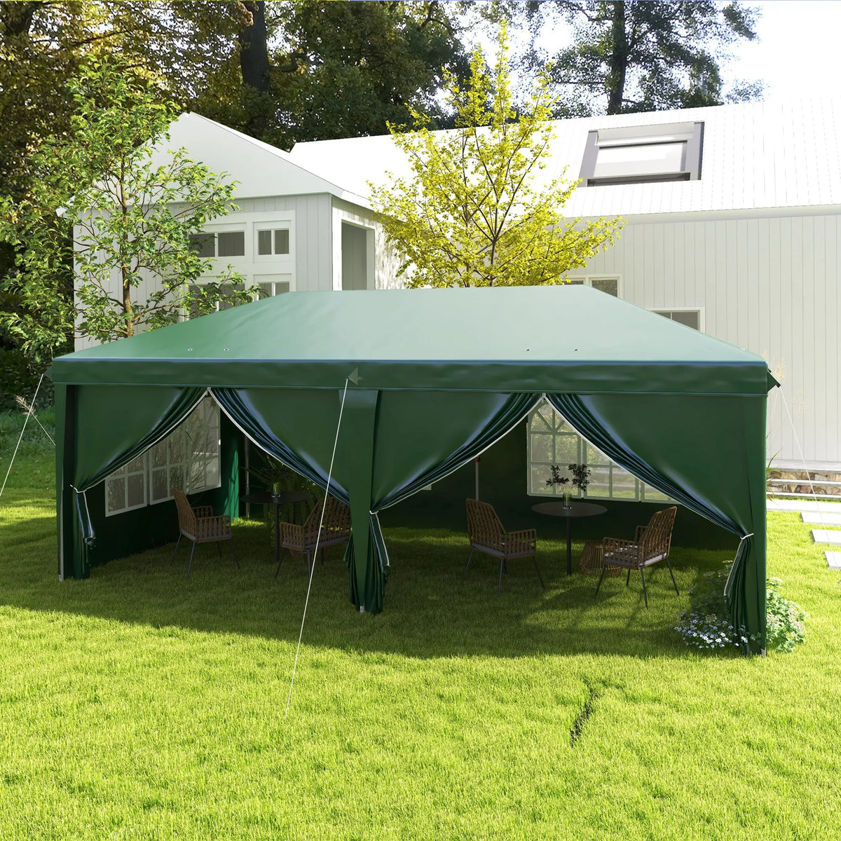 Pop Up Gazebo 3x6m with 6 Removable Sides and Windows Powder Coated Steel 12 Drainage Holes and Carry Bag