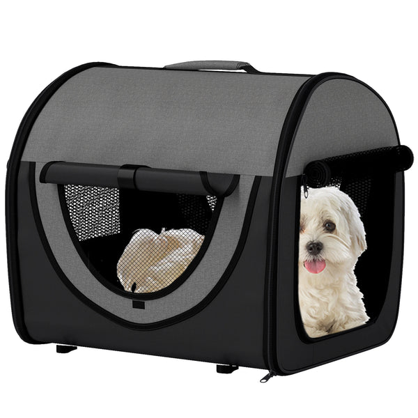 Folding Soft Pet Crate Fabric Travel Carrier with Cushion and Storage Bag for Cats and Small Dogs 46x36x41cm
