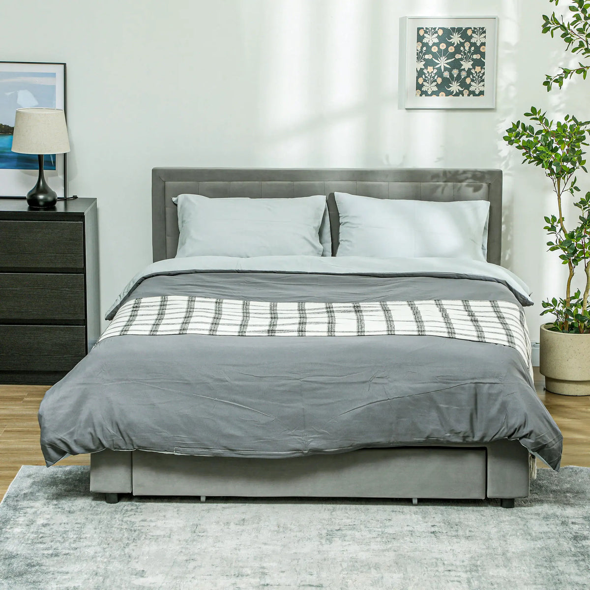 King Size Ottoman Bed Frame with Hydraulic Lift Storage 157.5x203.5cm Front Drawer Adjustable Velvet Headboard