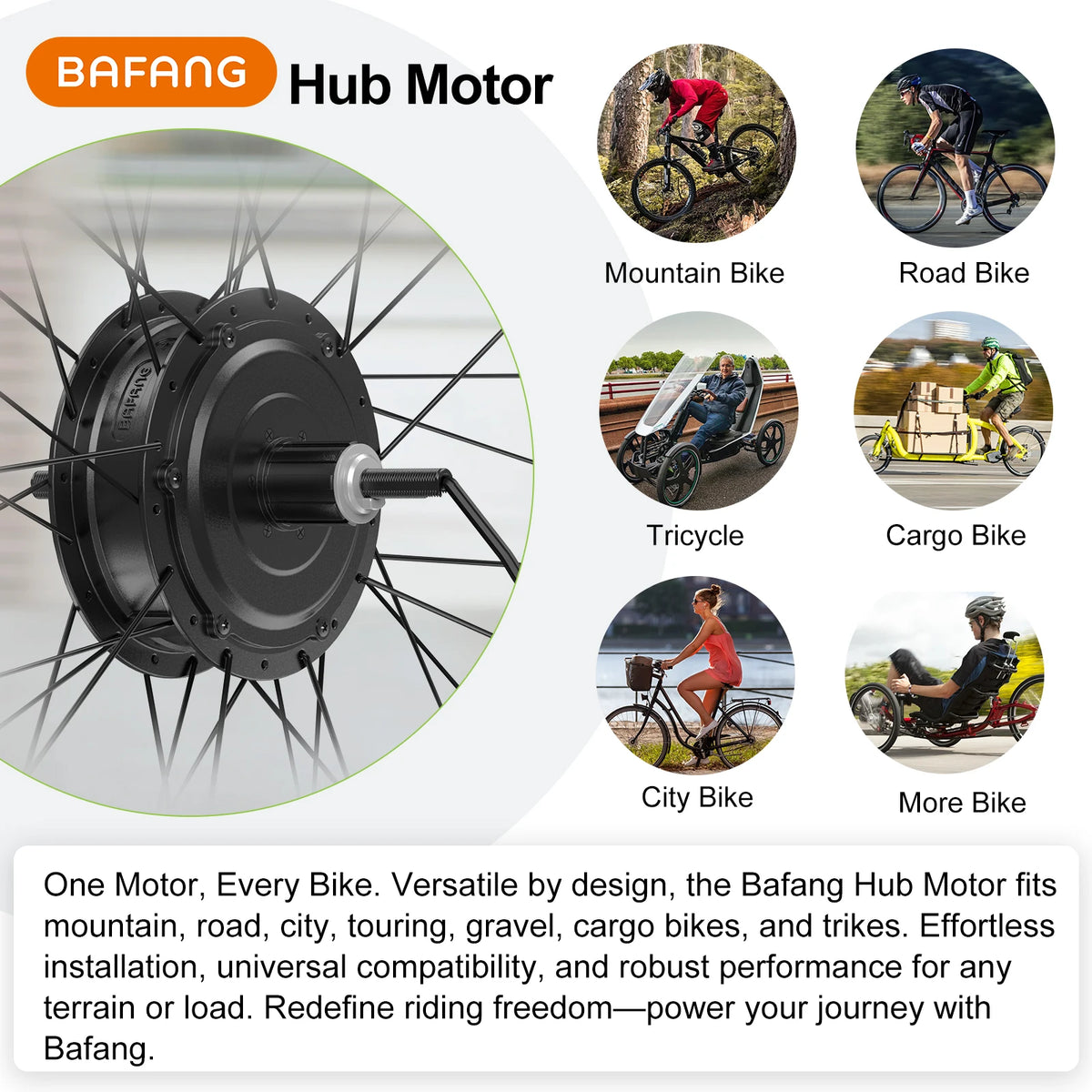 G020 48V 500W Rear Hub Motor E-Bike Conversion Kit for 26", 27.5" and 700C Cassette Disc Brake Wheels