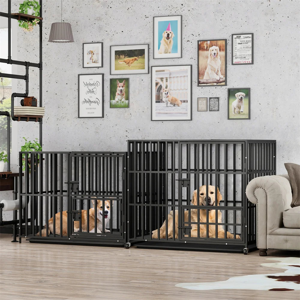 BORWART Oversized Stackable Double Layer Dog Crate 107x77.5x156.5cm Heavy Duty Lockable Wheels for Medium Large Dogs
