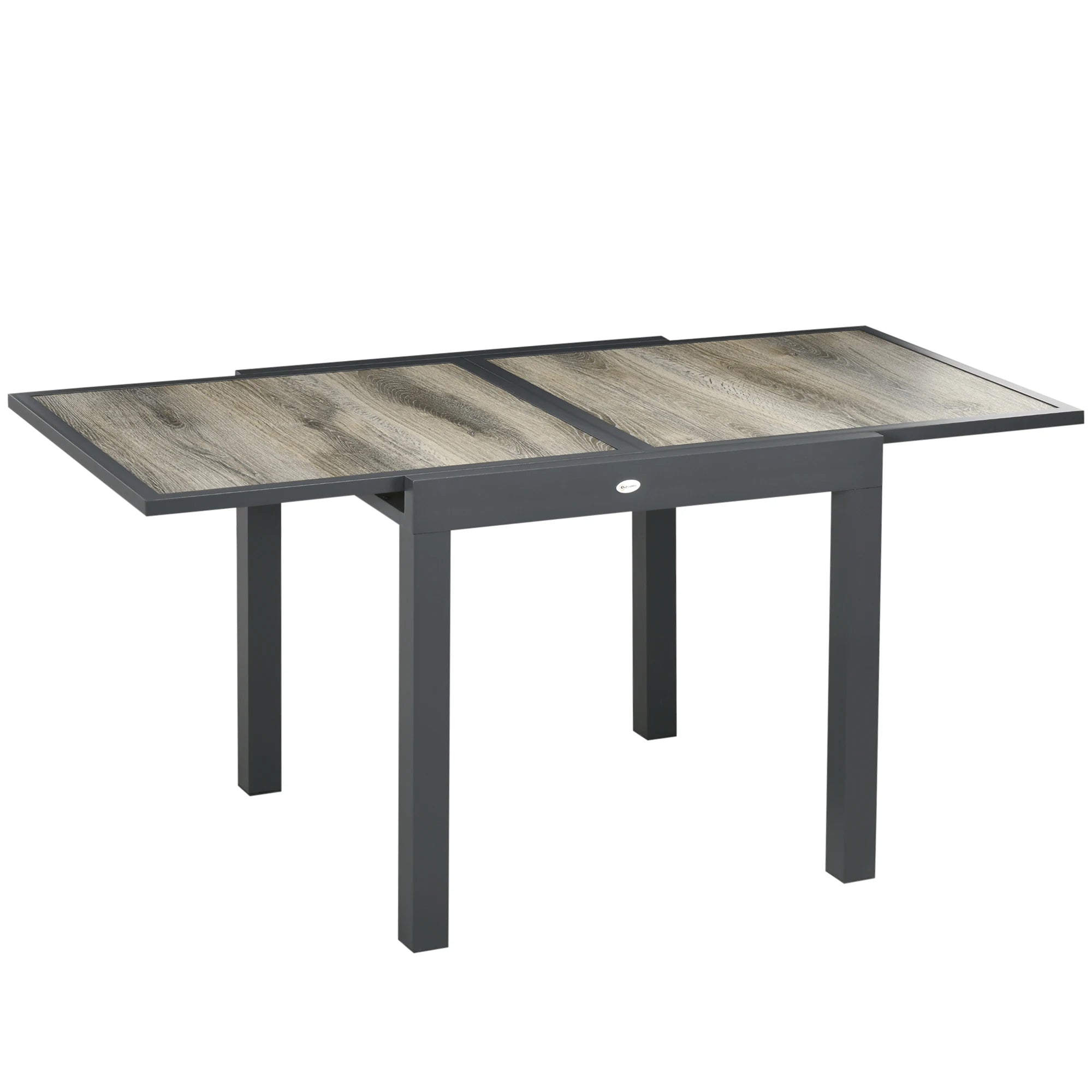 Extending Garden Dining Table 80-160cm Aluminium Frame Wood Effect Top Seats 6 Outdoor Patio Table Beige
