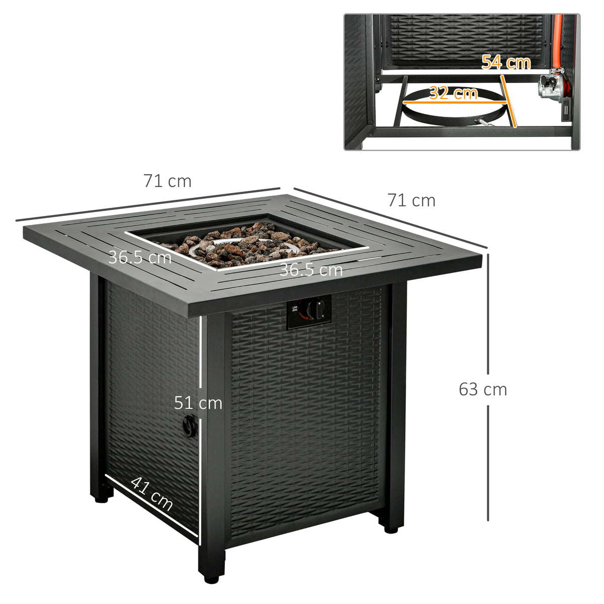 Square Propane Fire Pit Table 40,000 BTU Gas Firepit w/ Rain Cover & Glass Beads