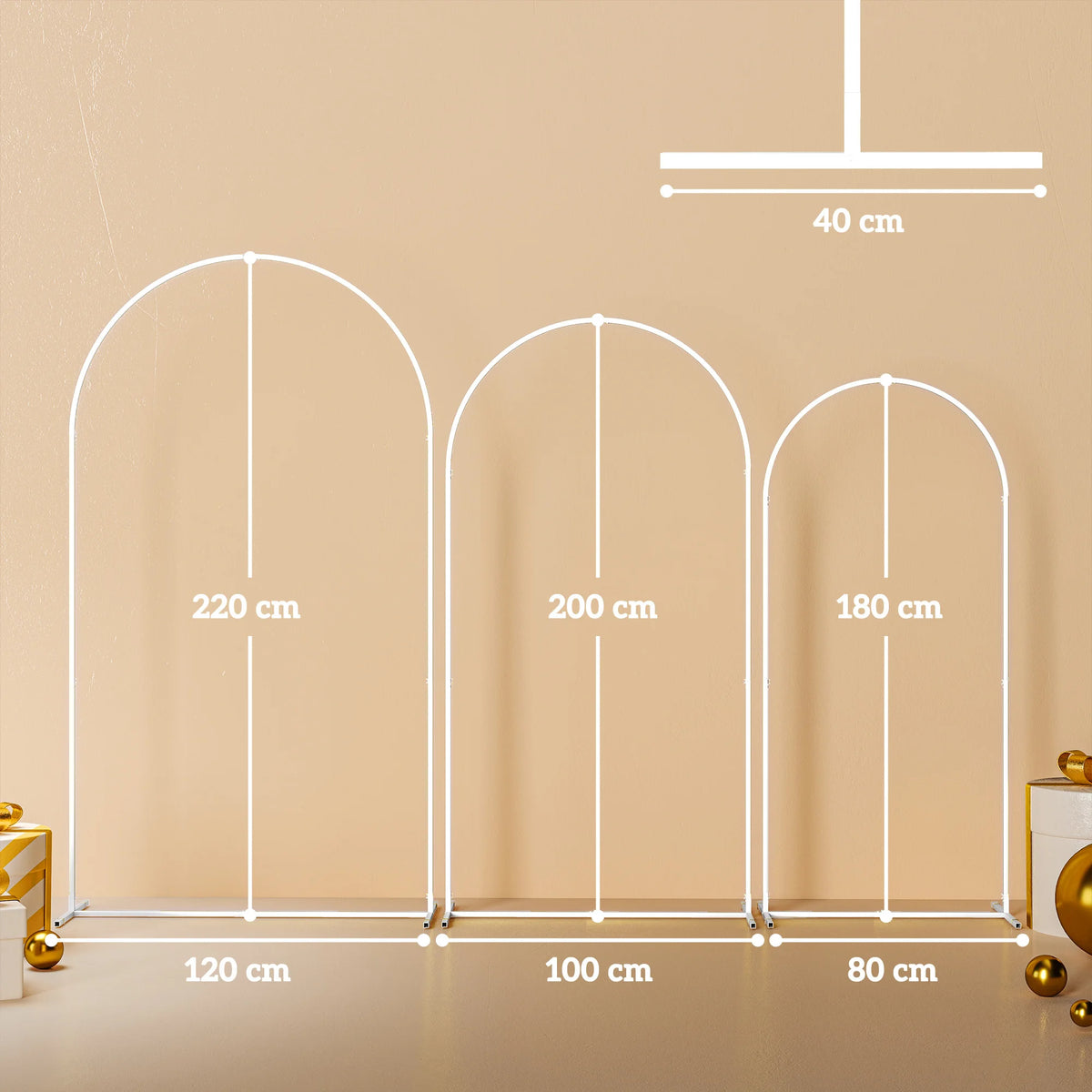 Metal Wedding Arch Set of 3, 2.2m, 2m and 1.8m Balloon Arch Stands, White
