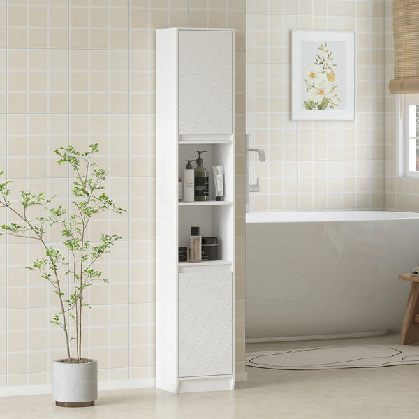 170cm Slim Freestanding Bathroom Cabinet with Adjustable Shelves, White