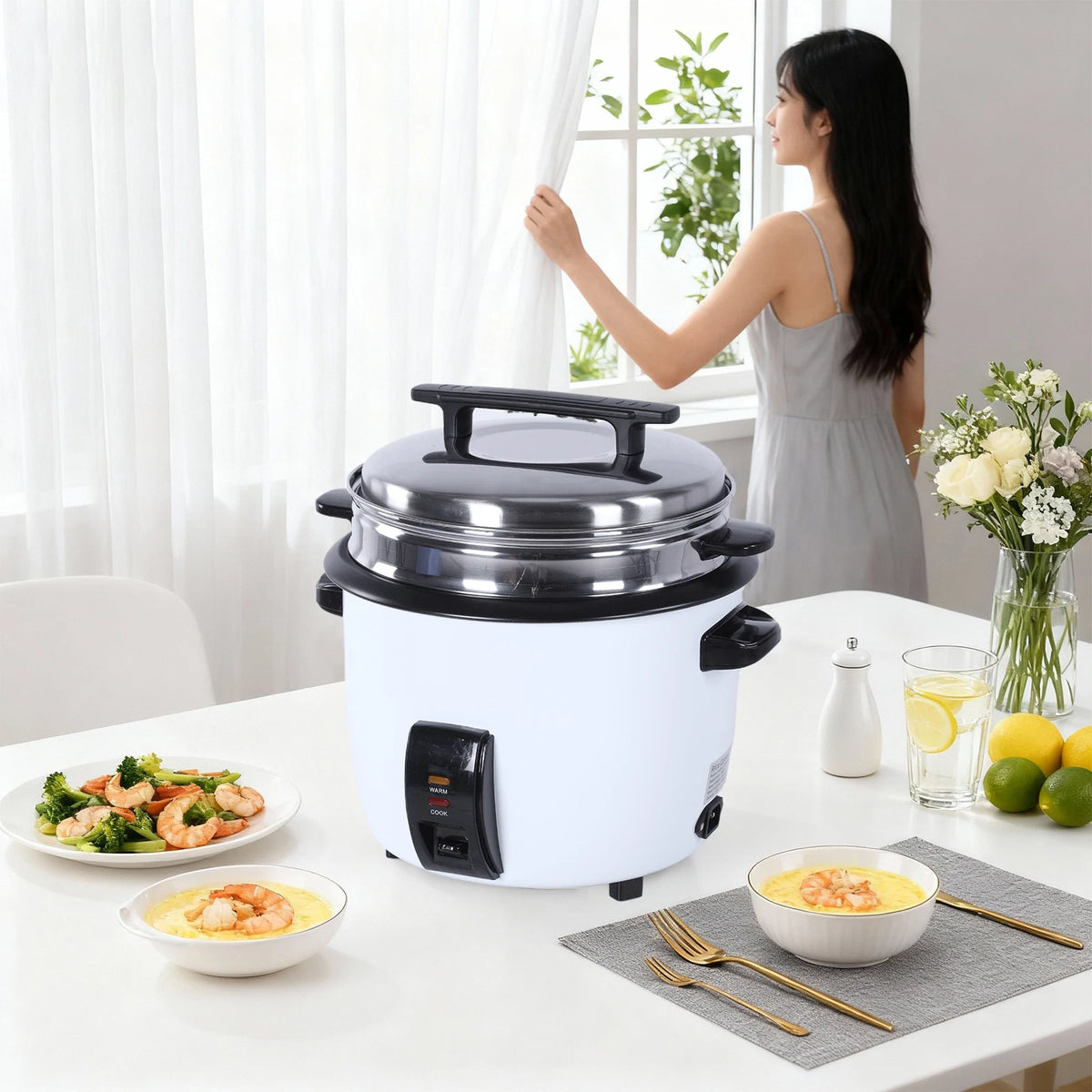 5L Electric Rice Cooker with Steamer, Non-Stick Pot and Automatic Keep Warm