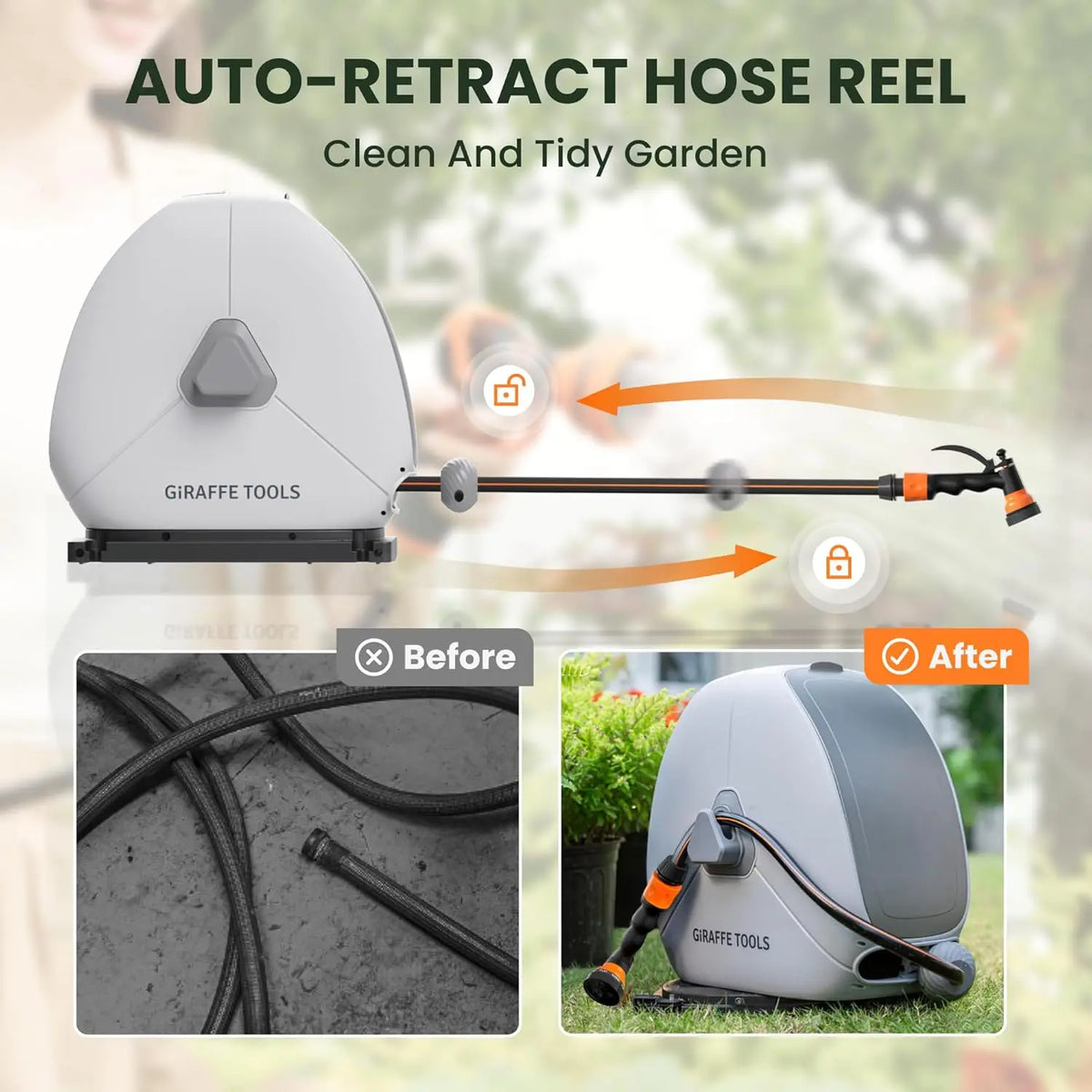 Ground Mounted Automatic Retractable Garden Hose Reel Heavy Duty Flexible Swivel for Lawn Patio