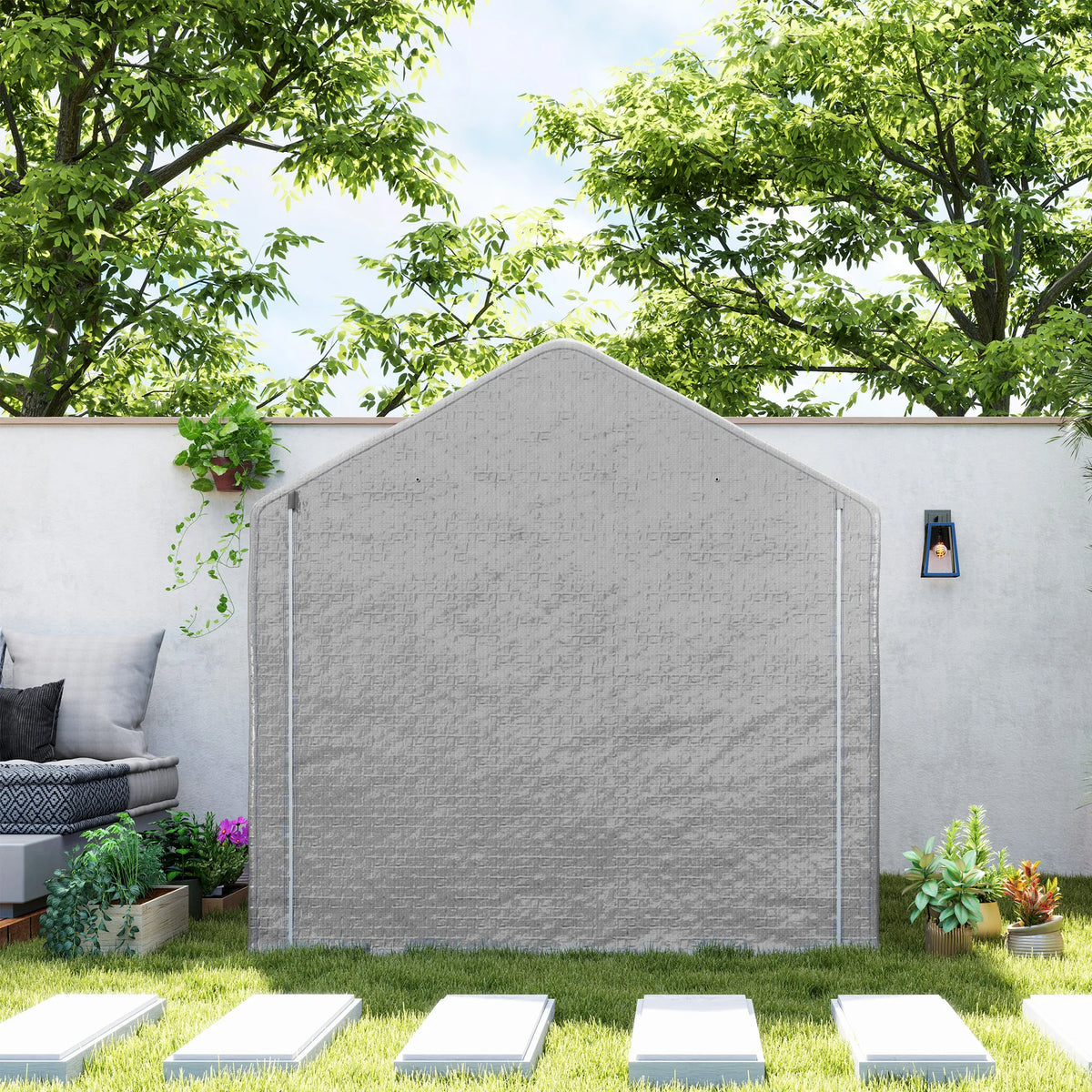 6.5' X 6.5' X 6.5' Garden Garage Storage Tent Steel Frame Waterproof, Gray