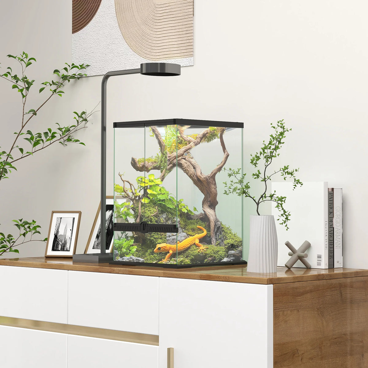 Glass Reptile Terrarium with Mesh Lid, Vivarium for Lizards, Frogs and Tortoises