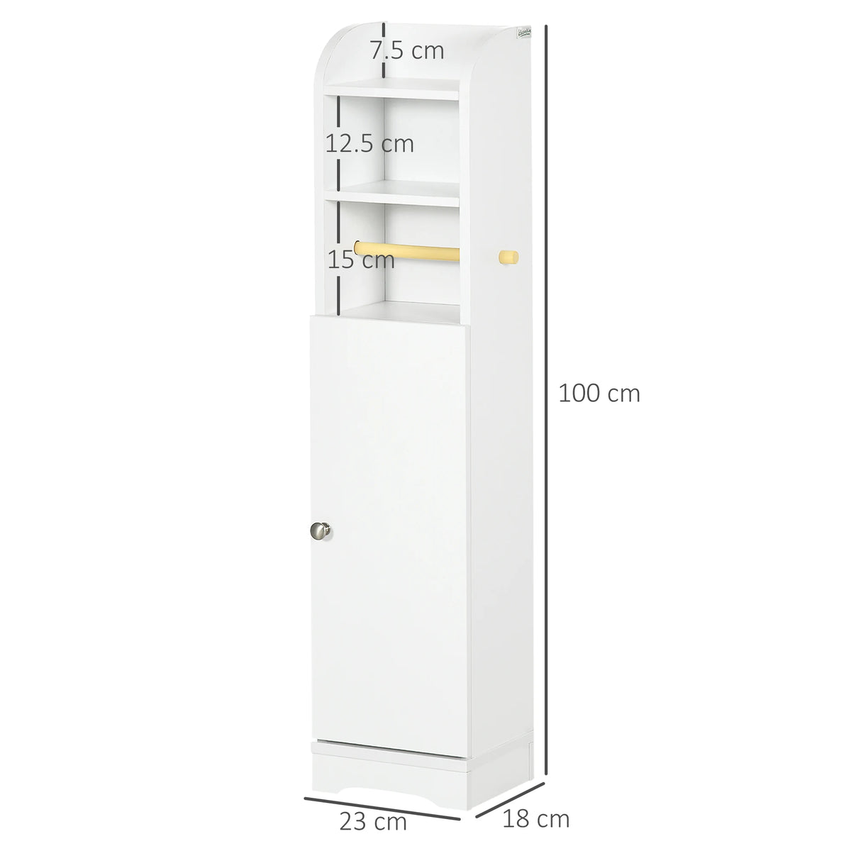 Slim Bathroom Storage Cabinet with Open Shelves and Toilet Roll Holder, White