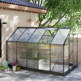 6 x 10ft Polycarbonate Walk-In Greenhouse with Sliding Door, Roof Ventilation and Aluminium Frame