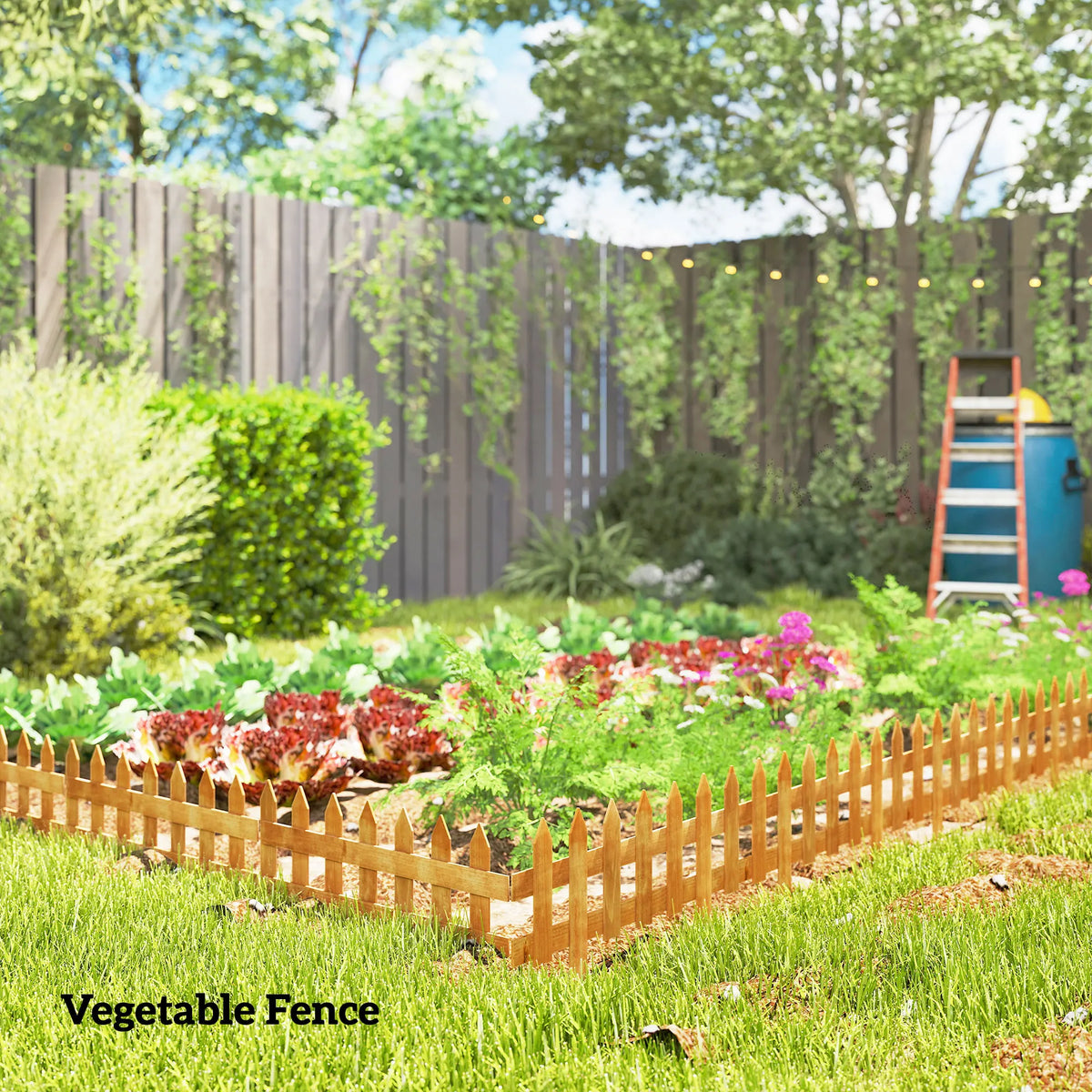 Pack of 12 Wooden Border Fences 60x34cm Fir Wood Garden Picket Edging with Pointed Stakes Brown