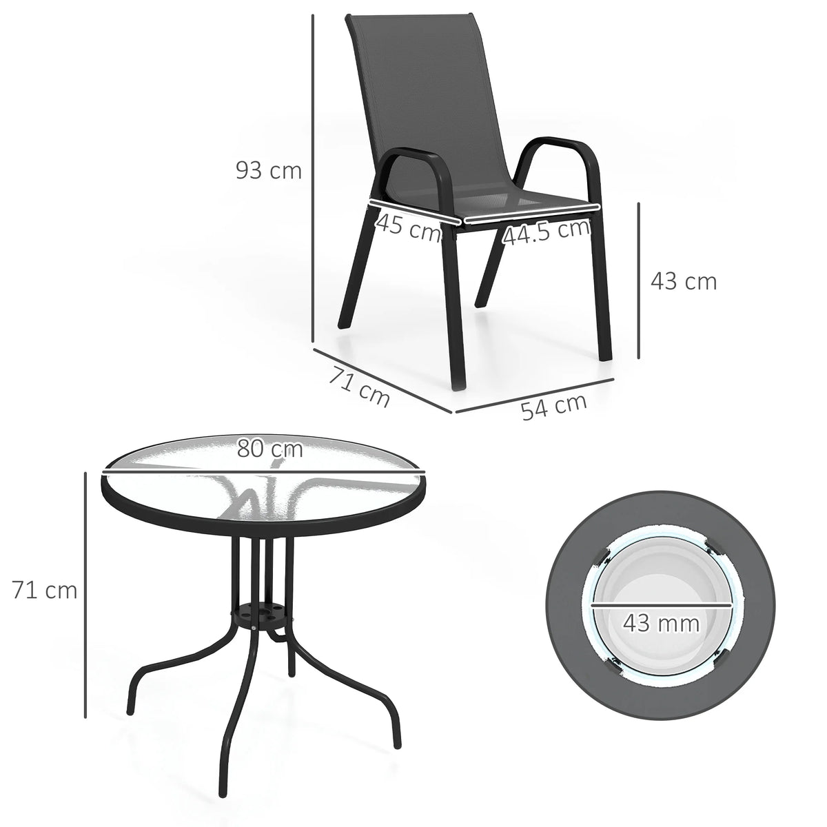 5 Pieces Garden Table and Chairs, 4 Seater Garden Furniture Set with High Back Stackable Chairs and Glass Top Table