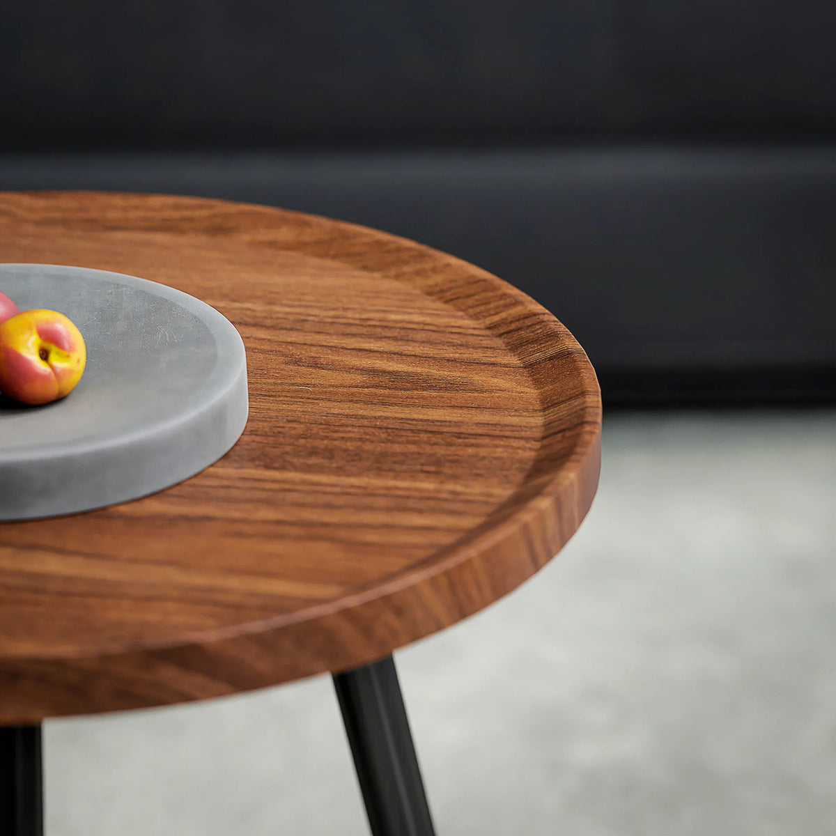 80cm Sofa Side Table Set of 2 with Metal Legs, Chestnut Wood Effect