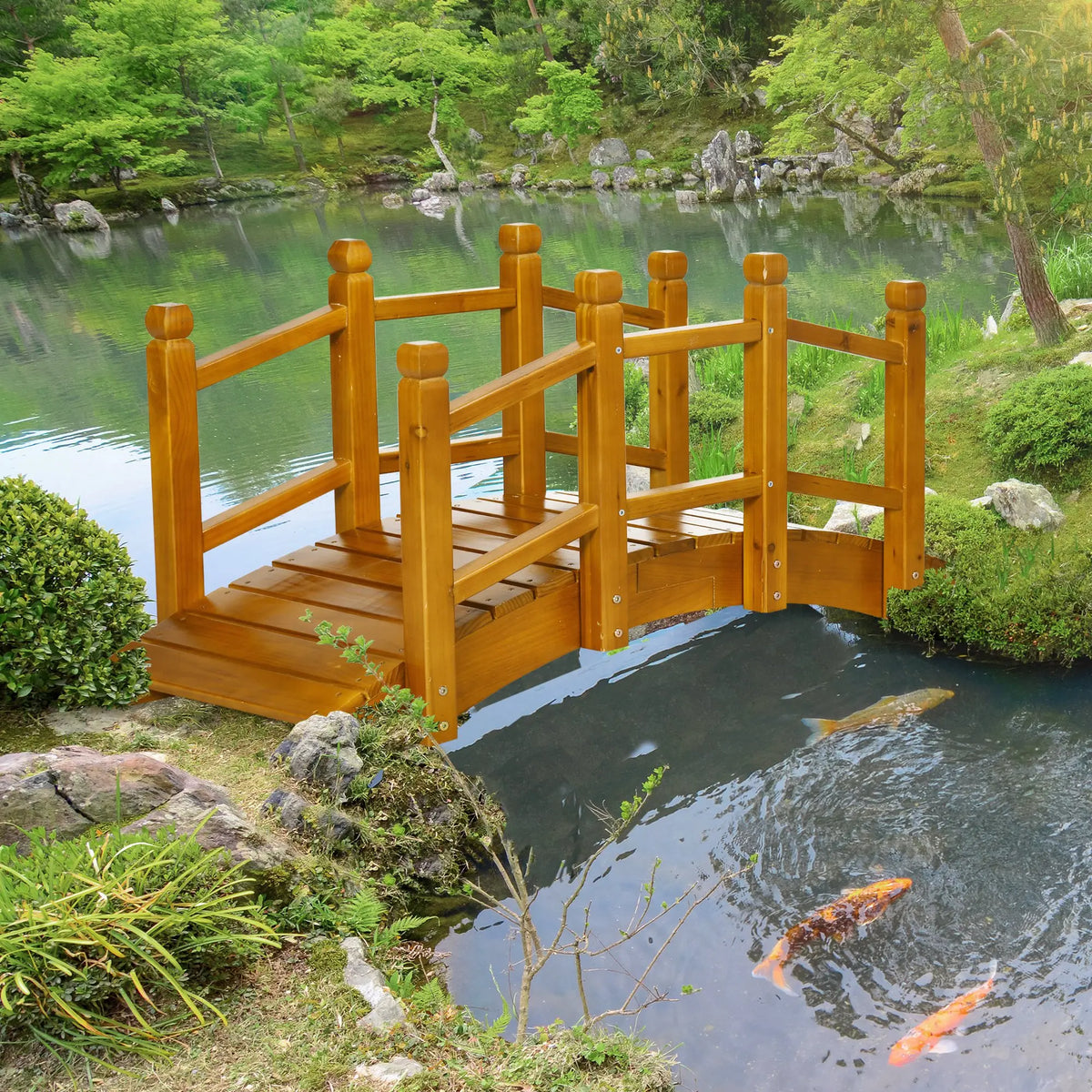 Garden Bridge with Safety Railings for Pond Creek Stream, Brown