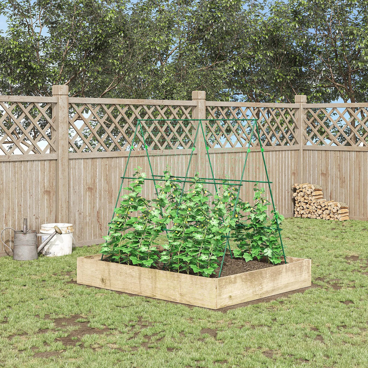 A-Frame Garden Cucumber Trellis with Climbing Net, Adjustable Plant Support