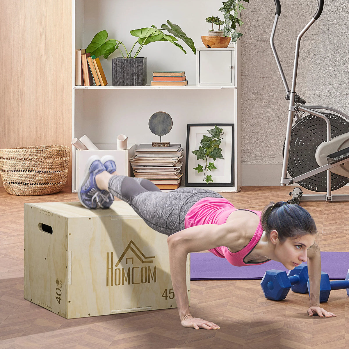 3-in-1 Wooden Plyo Box with Handle Cut-Outs, Plyometric Jump Box, 40/45/60 cm