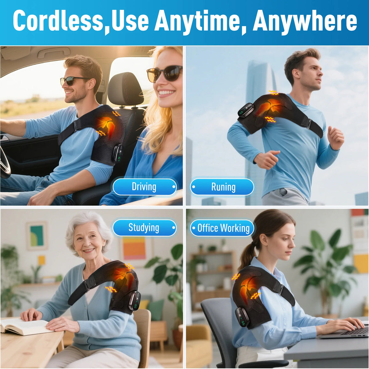 Cordless Heated Shoulder Massager with Vibration, 2-in-1 Shoulder and Elbow Wrap
