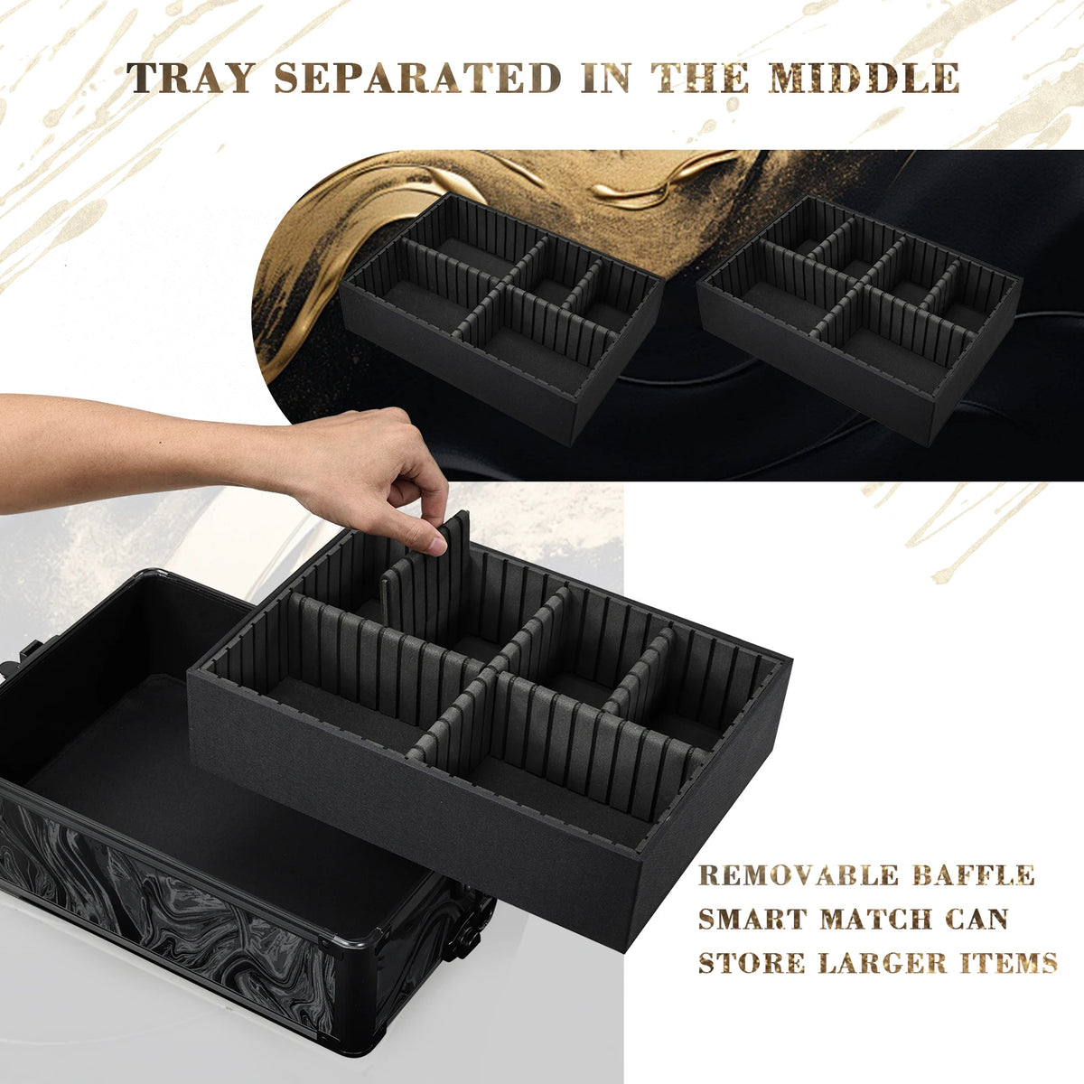 4 in 1 Rolling Makeup Train Case on Wheels with 4 Trays 36-55L PVC Cosmetology Trolley for Nails and Tattoo