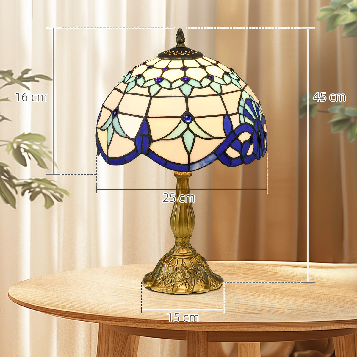 Handmade Stained Glass Table Lamp, Antique Bedside Lamp for Bedroom, Blue