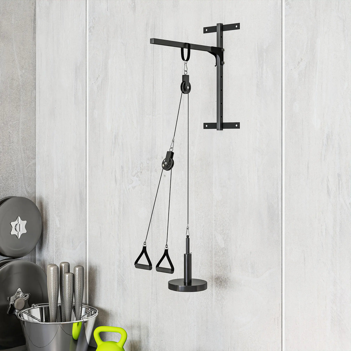Cable Pulley System for Home Gym with Lat Pull-Down Bar and Handles, 100kg
