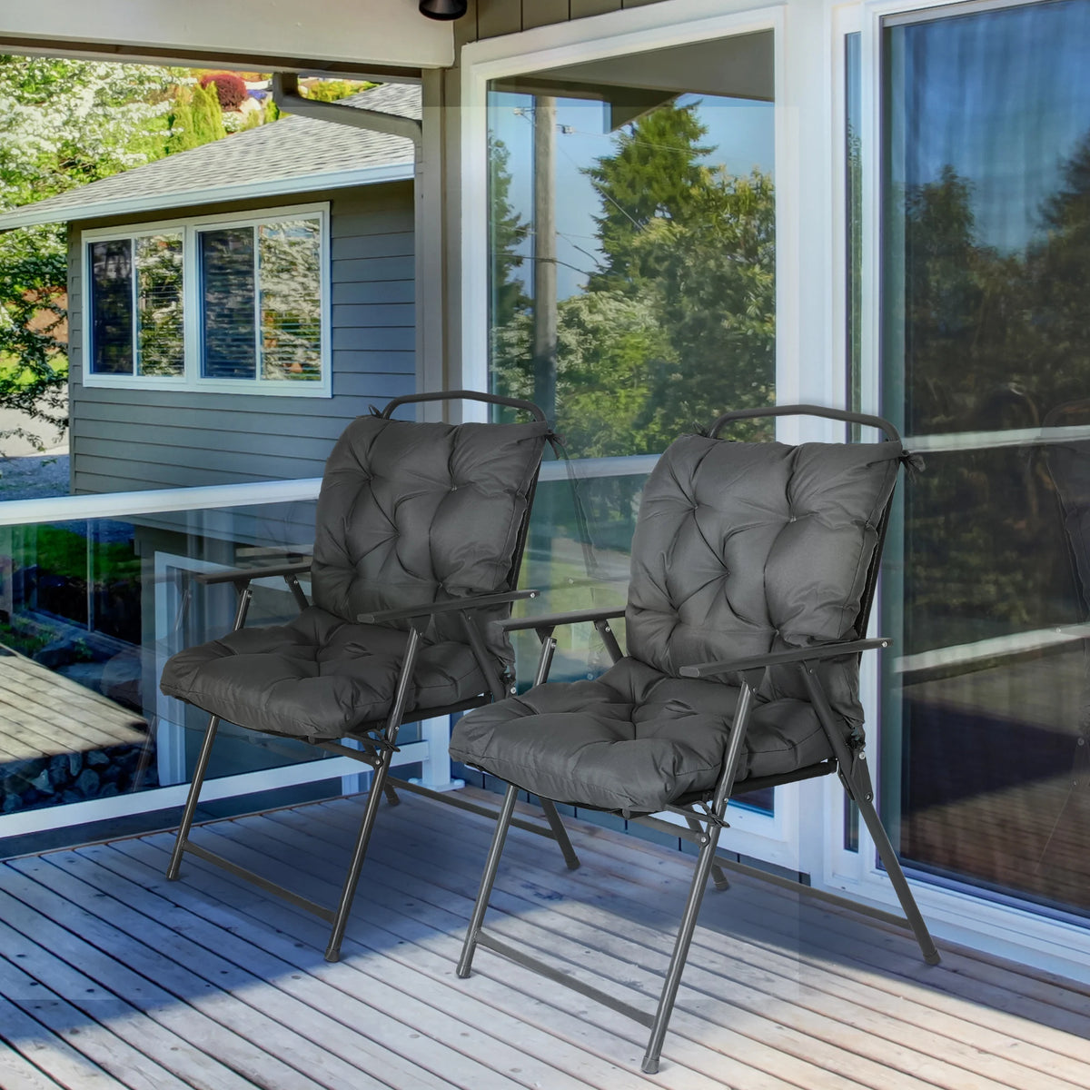 Set of 2 Garden Chair Cushions, Seat and Back Pads for Indoor and Outdoor Use