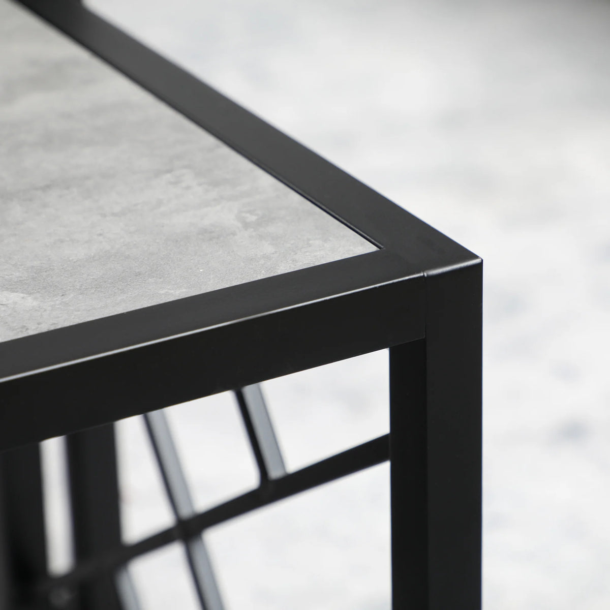 Set of 3 Nesting Coffee Tables with Metal Frames, Square Side Tables, Grey