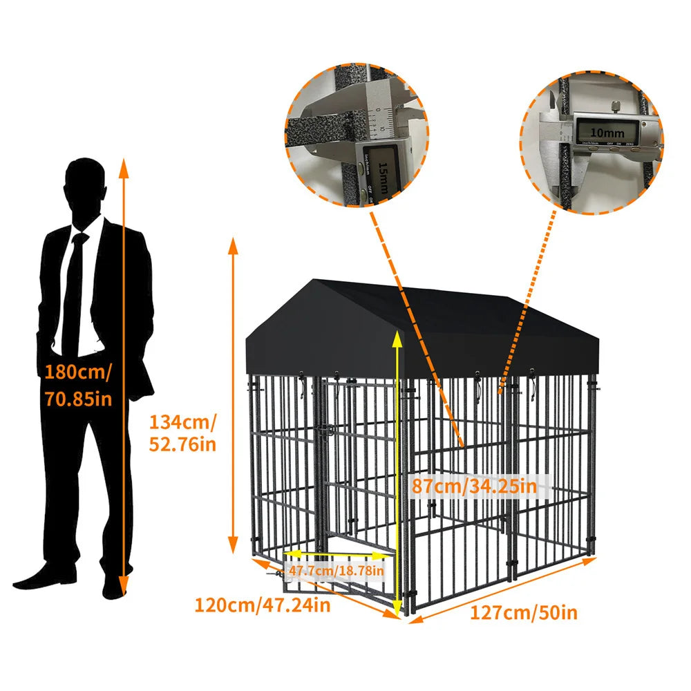 BORWART Heavy Duty Large Dog Kennel Playpen with Roof Cover XS S L Sizes Metal Cage Outdoor Indoor