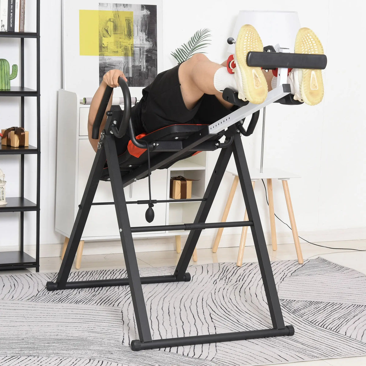 Gravity Inversion Table w/ Safety Belt, Adjustable Hand Stand Back Stretcher, Red