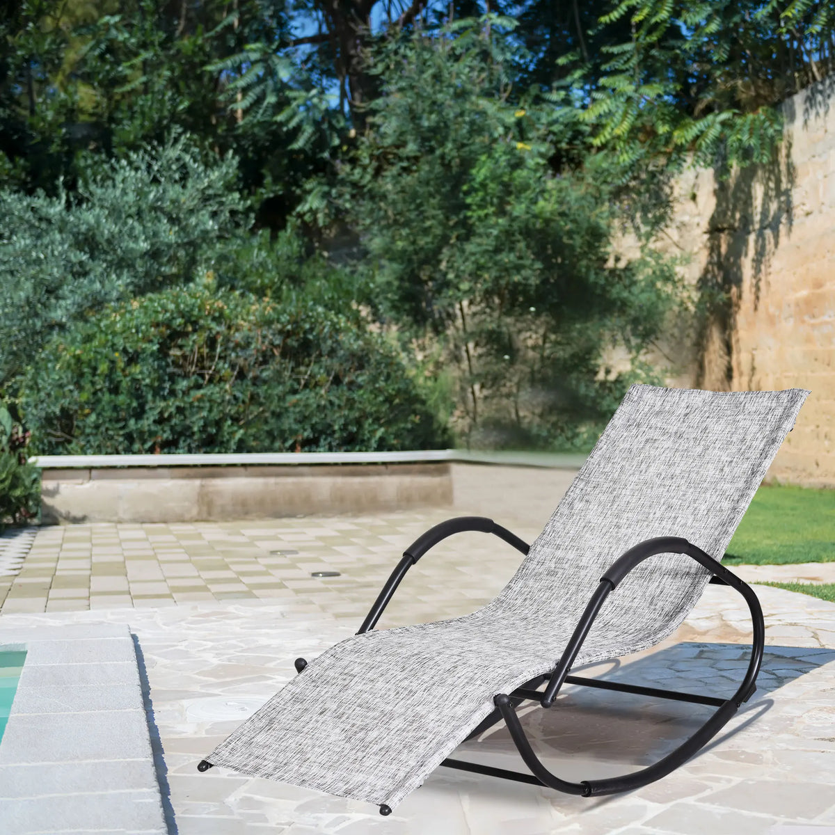 Patio Texteline Rocking Lounge Chair, Zero Gravity Recliner Seat with Padded Pillow, Grey