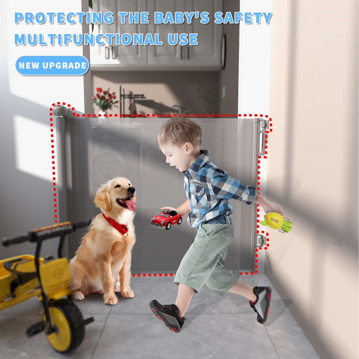 Retractable Aluminium Alloy Stair Gate 130x89cm Portable Baby Pet Safety Gate Grey White