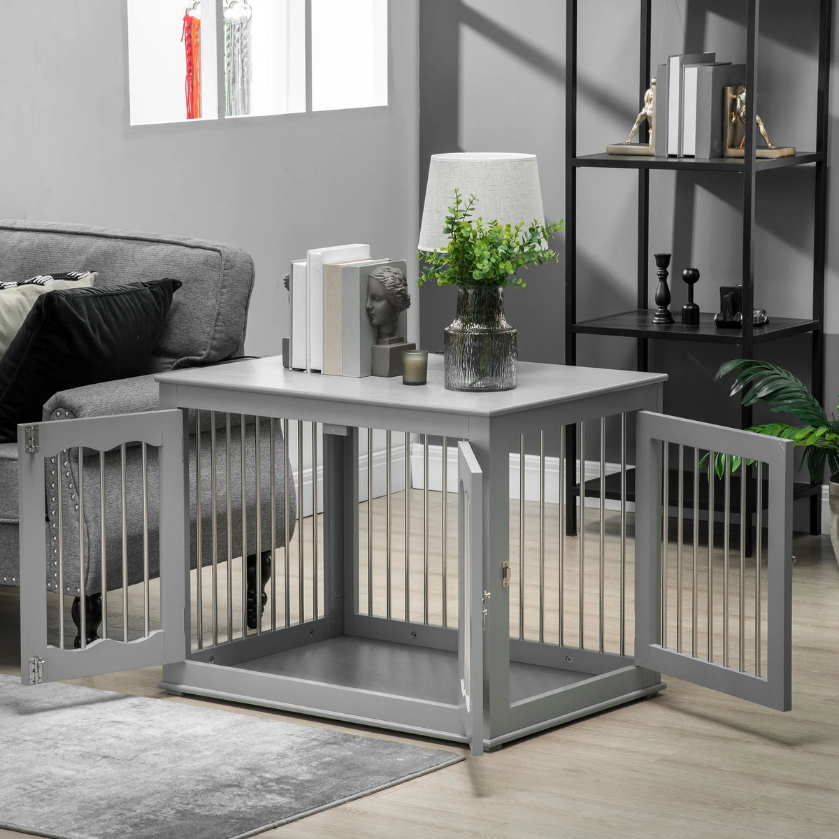Dog Crate End Table with Lockable Doors for Medium Dogs