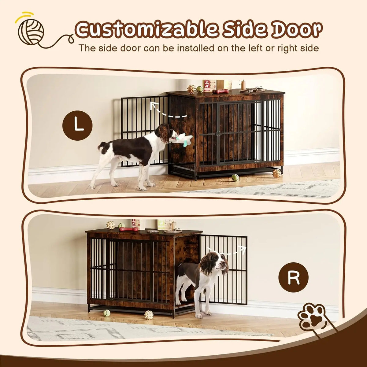Wooden Dog Crate Furniture Elevated Lattice End Table 97.5x59x77.5cm 2 Doors Removable Tray Large Dogs