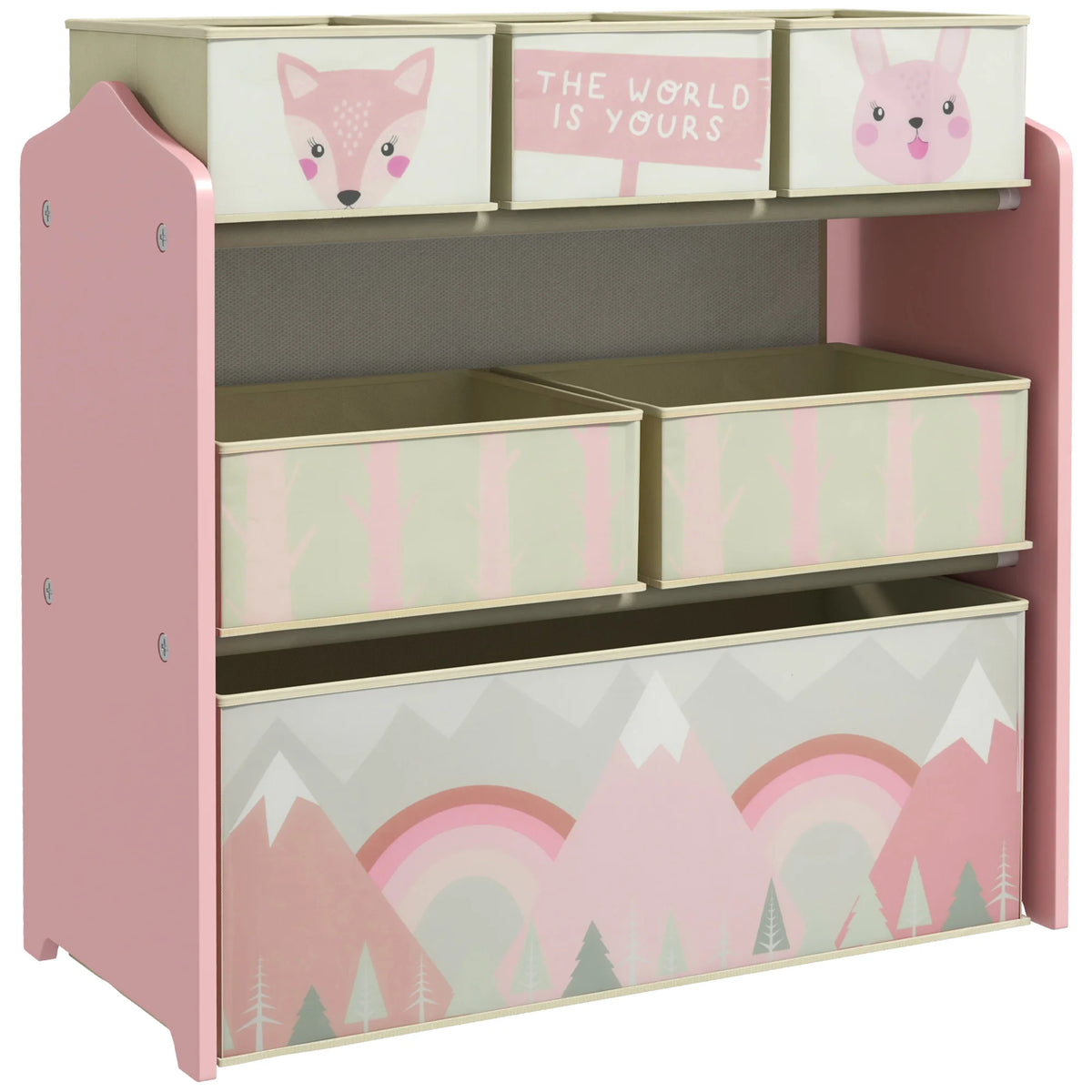 Kids Toy Storage Organiser 63x30x66cm with 6 Fabric Bins MDF Steel Frame for Bedroom and Nursery