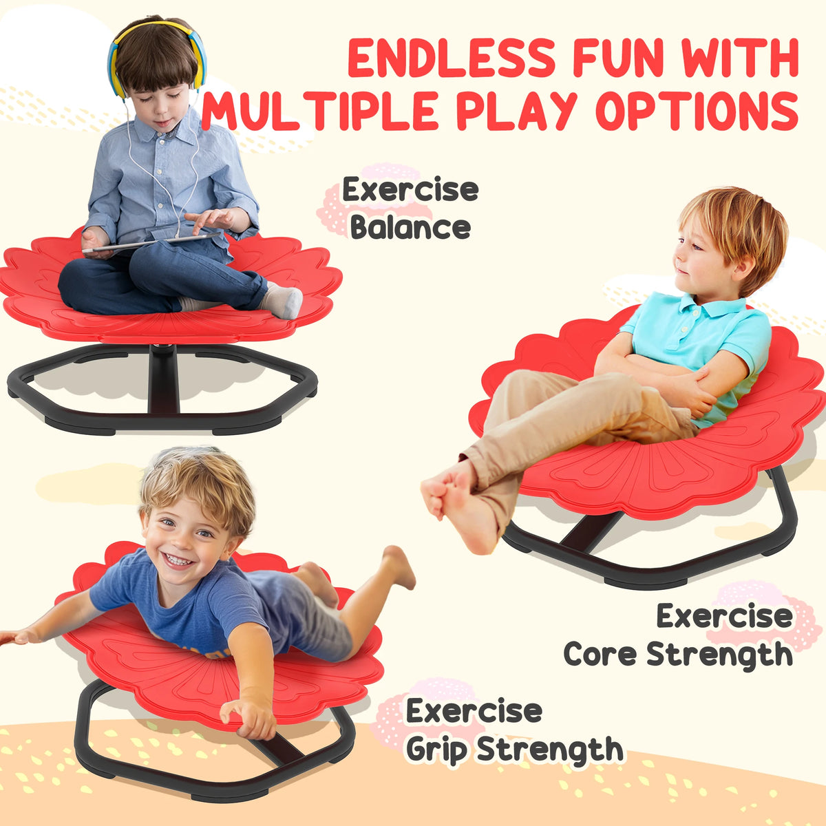 Sensory Spinning Chair for Kids 360 Degree Swivel Flower Shaped Seat with Anti Slip Strips Steel Base