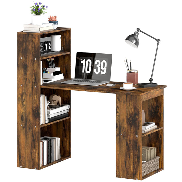 120cm Computer Desk with Bookshelf, 6-Shelf Writing Table