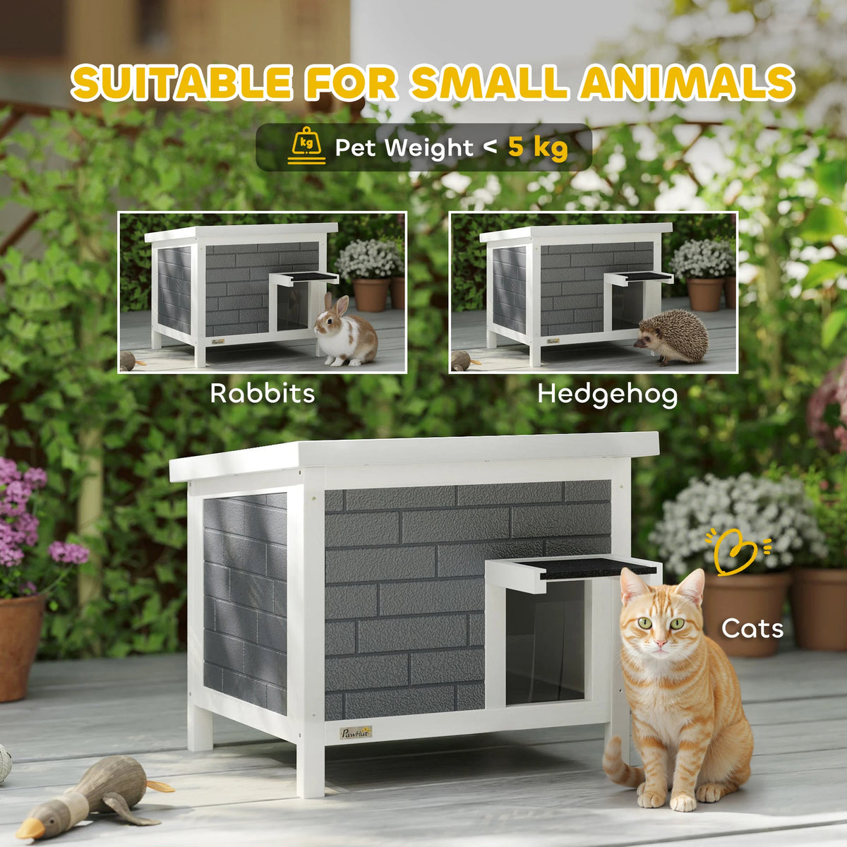 Insulated Outdoor Cat House with Openable Roof and Door Flap, Raised Wooden Shelter