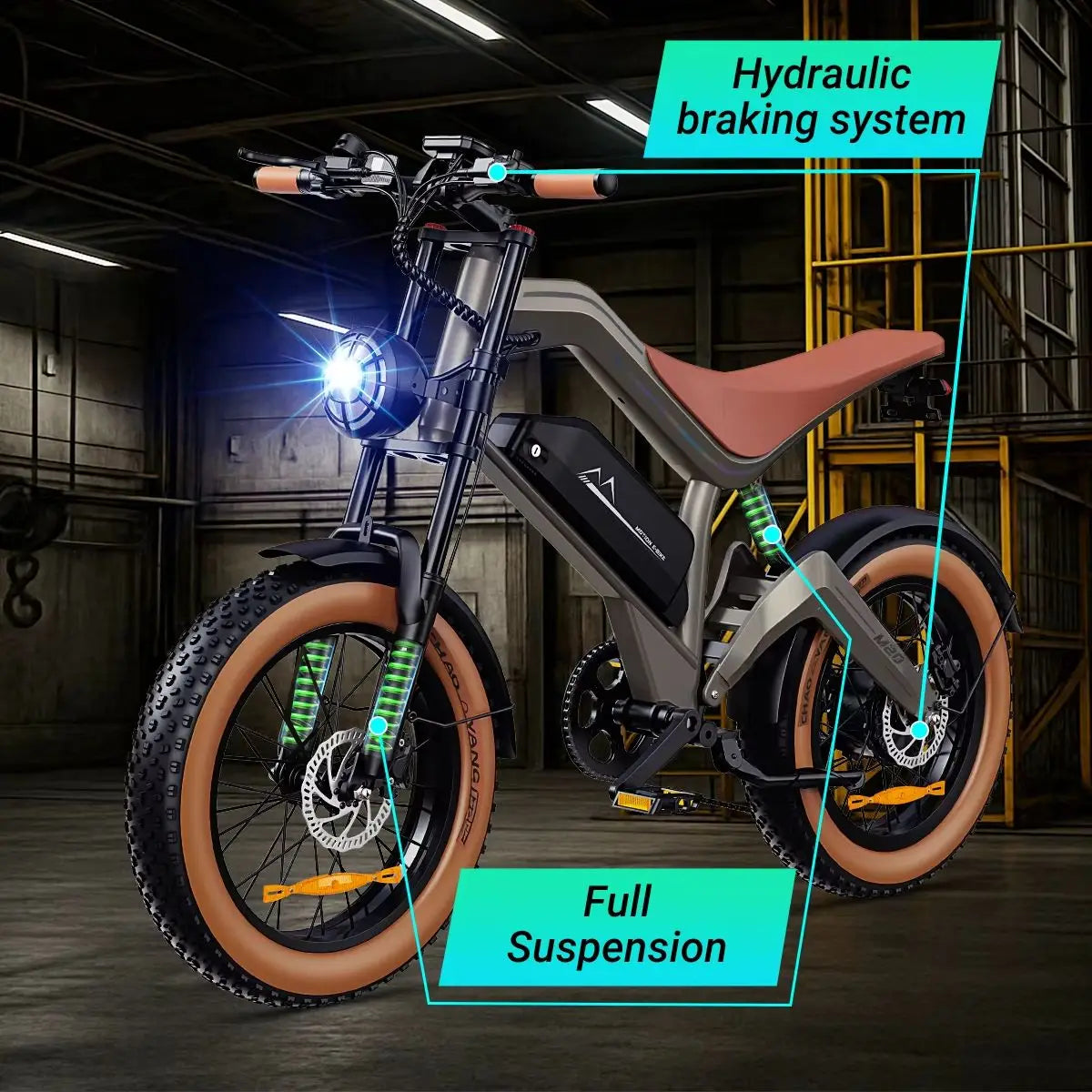 M20 Fat Tyre Electric Bike with 48V 18.2Ah Battery, 20 x 4.0 Inch Puncture-Resistant Tyres and IP54 Rating