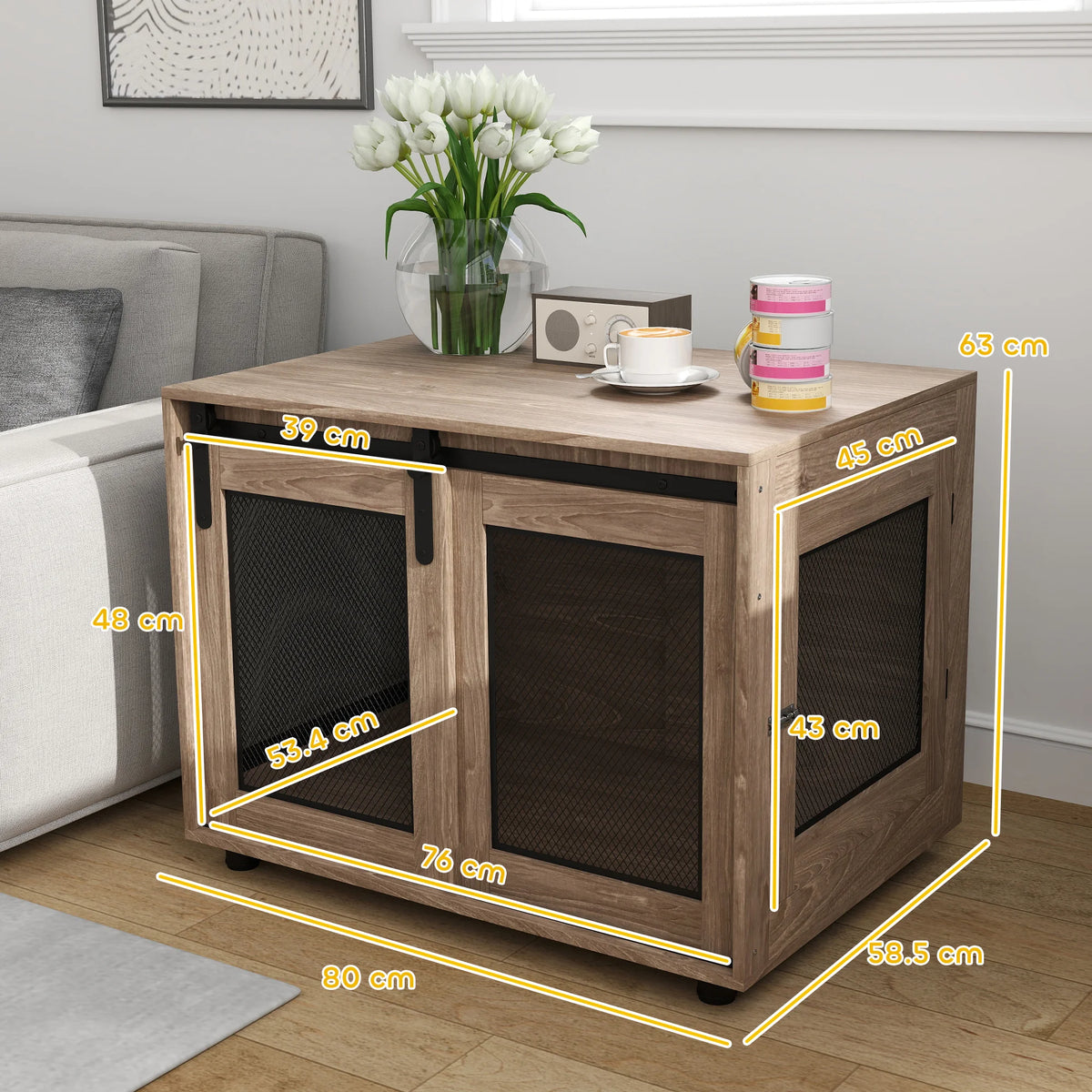 Dog Crate Furniture with Sliding Door, Walnut Brown