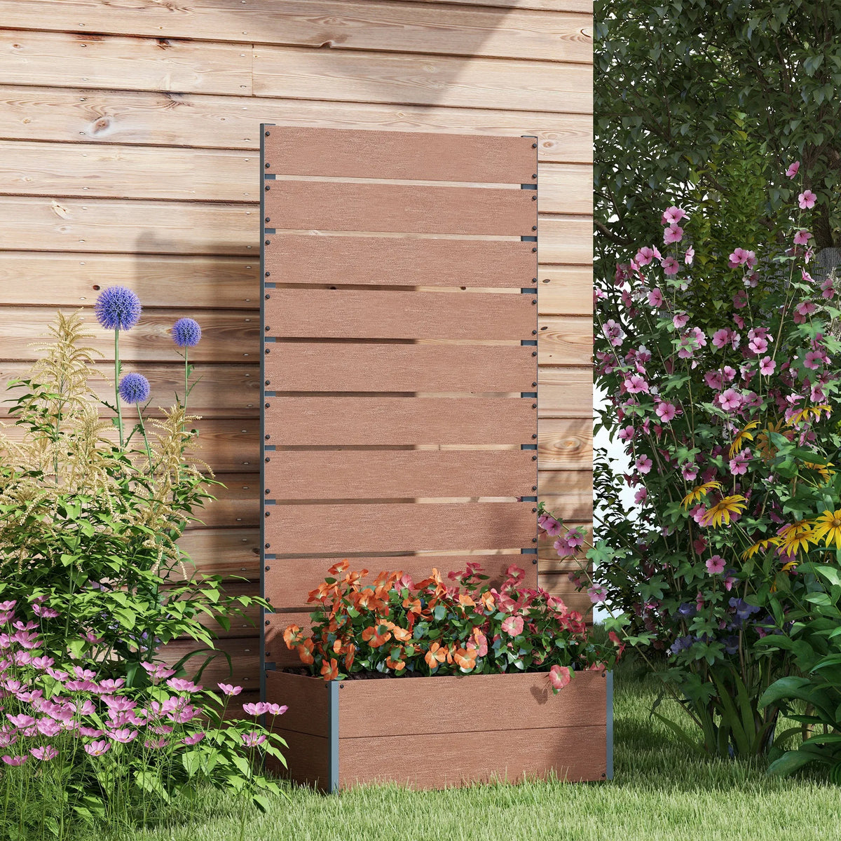 Garden Planter with Trellis for Climbing Plants, Raised Bed, 72 x 38 x 150 cm, Light Brown