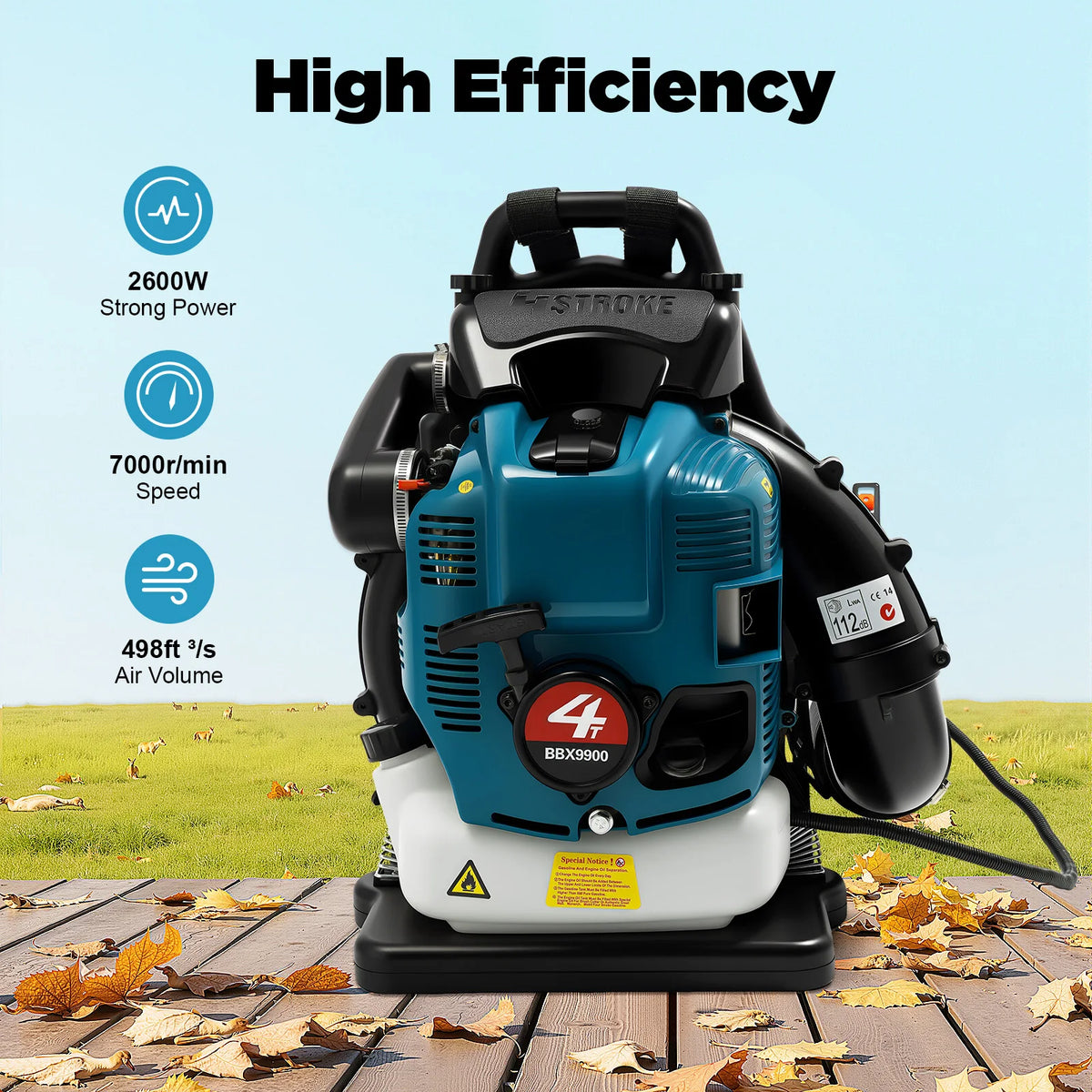 75.6cc 4-Stroke Petrol Backpack Leaf Blower, 2.6kW with 1.9L Tank