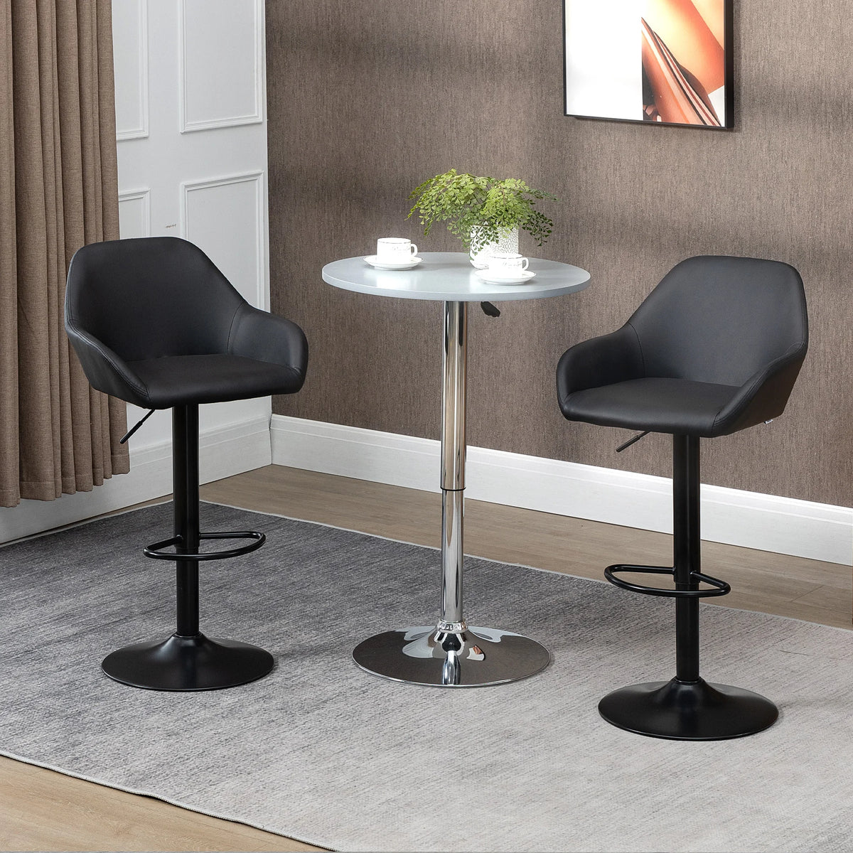 Adjustable Bar Stools Set of 2, Swivel Barstool with Footrest, Black