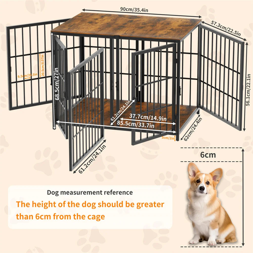 BORWART Ultra Thicken Dog Crate 90x62x68.5cm Removable Divider 4 Doors for 2 Small Dogs or 1 Medium Large