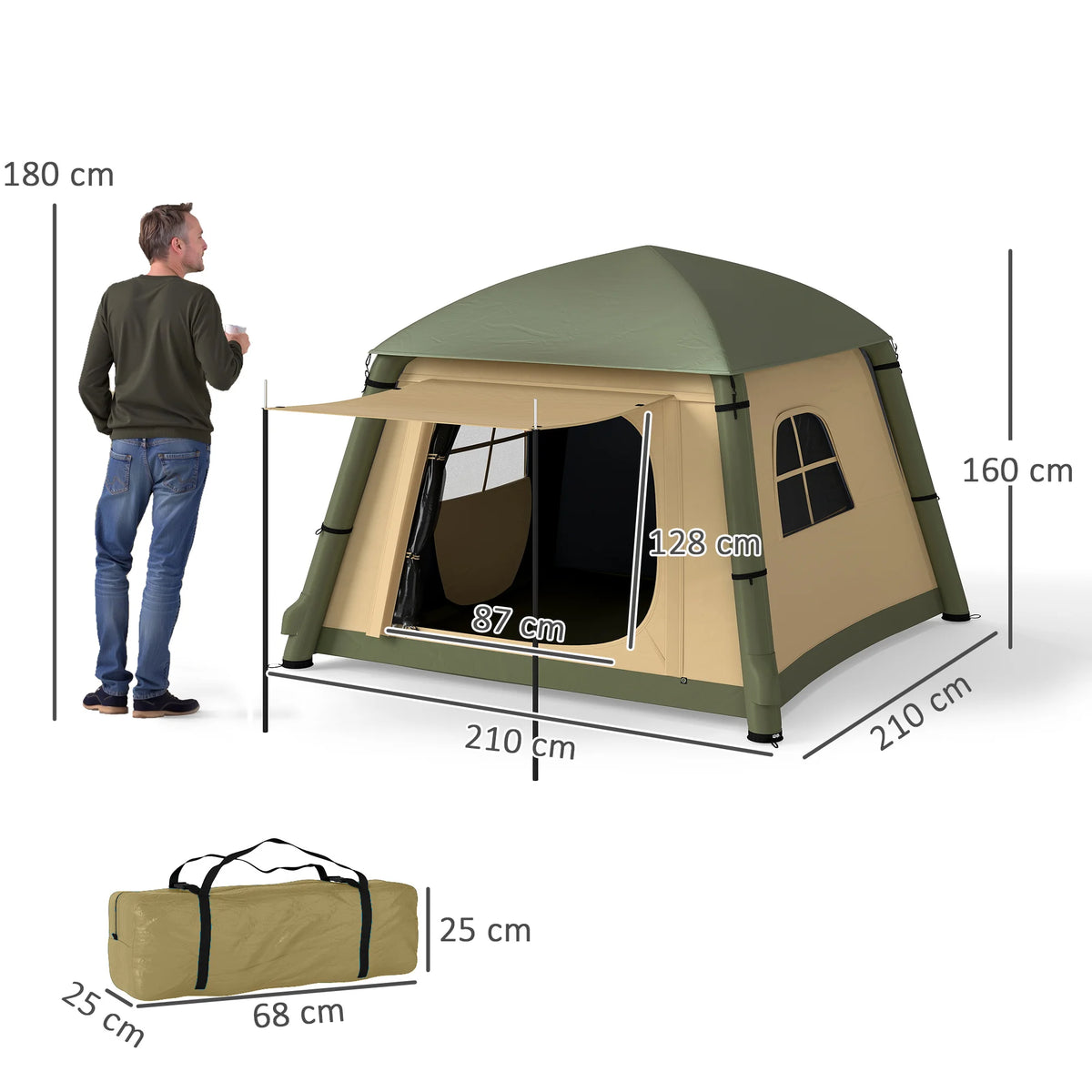 Inflatable Camping Tent w/ Hand Pump, Easy Setup 1/2 Person Blow Up Tent Waterproof 190T Taffeta w/ Mesh Windows