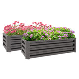Set of 2 Galvanised Steel Raised Garden Beds 110x50x30cm Open Bottom Outdoor Planter for Veg Flowers Dark Grey