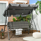 3-Seater PE Rattan Garden Swing Chair with Adjustable Canopy, Steel Frame Stand and Anti-Slip Feet