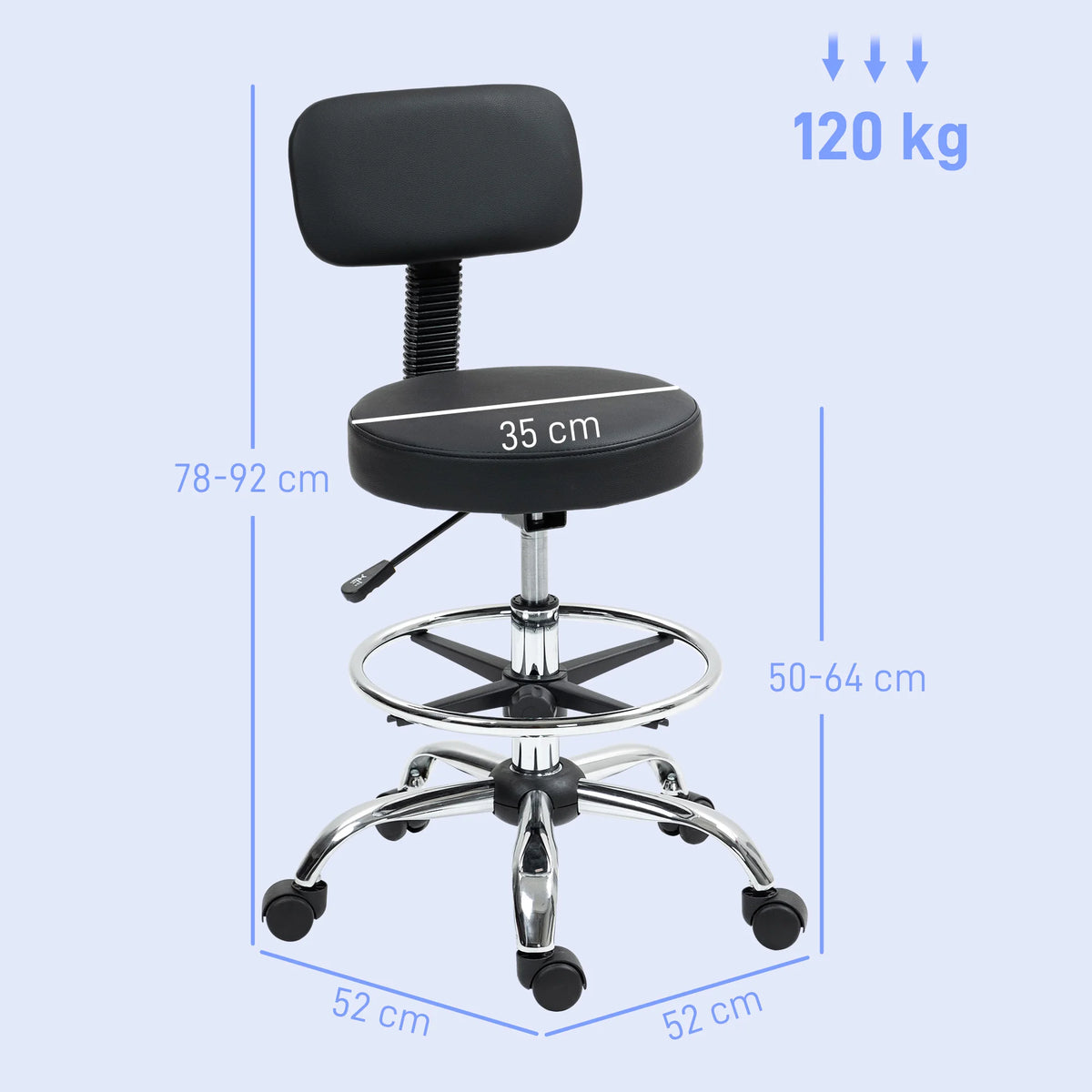 Faux Leather Draughtsman Chair with Adjustable Height and Footrest, Black
