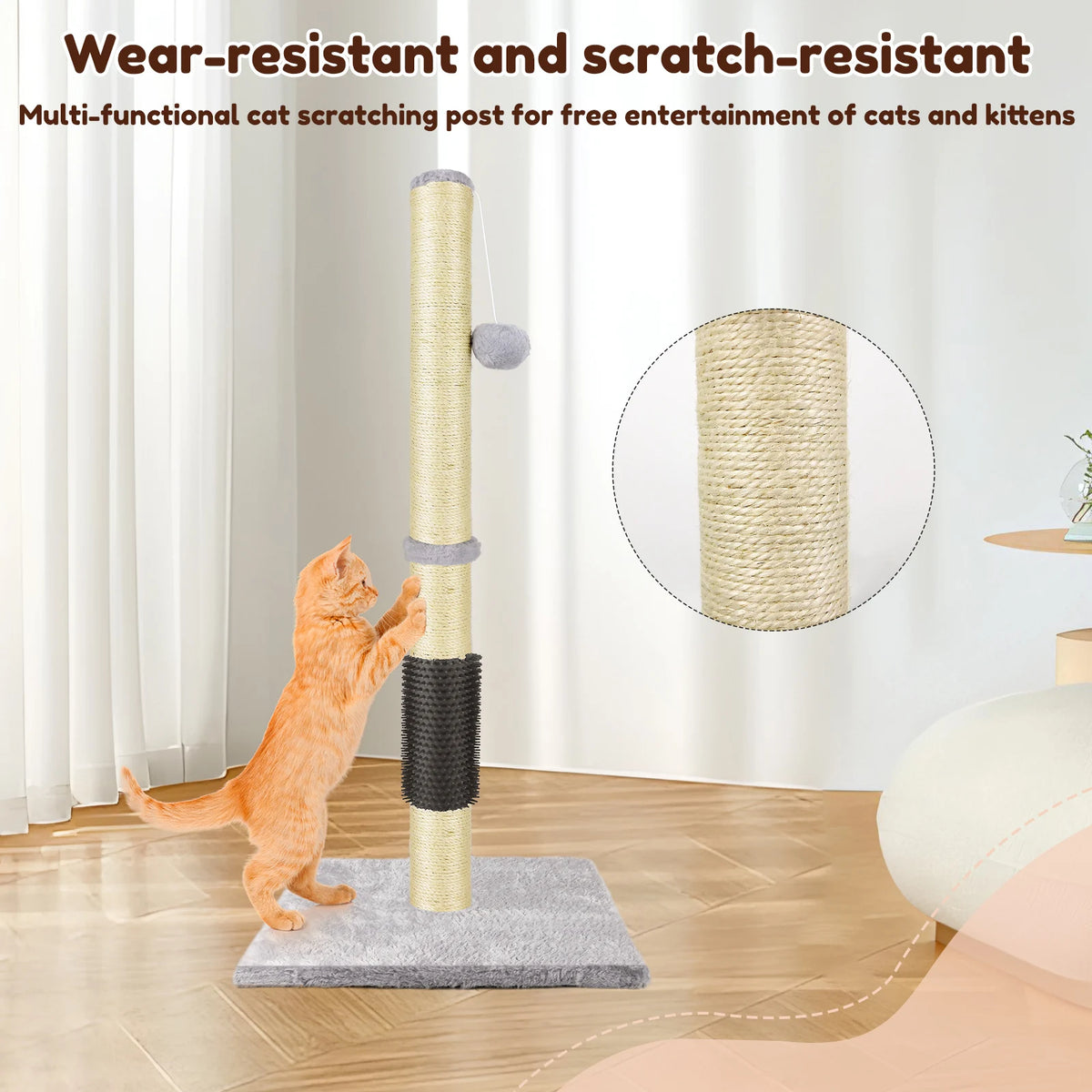 Basic Cat Tree Scratching Post 40cm or 80cm with Plush Ball Sisal Activity Centre for Cats